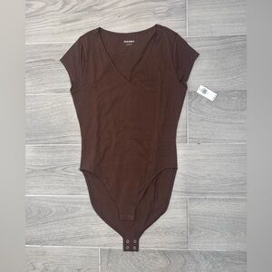 Old Navy short-sleeve V neck  Brown Bodysuit size S NWT